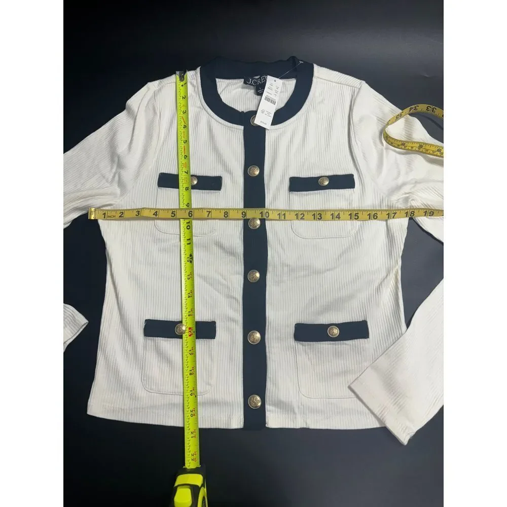 J.Crew NWT Vintage Ribbed Lady Jacket in Ivory & Black‎ Size Large